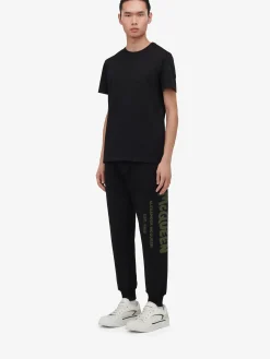 Sale Alexander McQueen Men's McQueen Graffiti Joggers in Black/Khaki