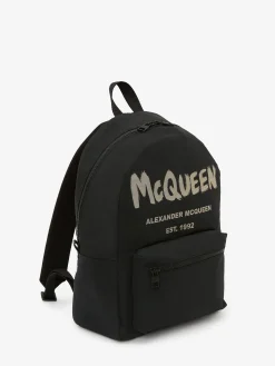 Online Alexander McQueen Men's McQueen Graffiti Metropolitan Backpack in Black/Ivory