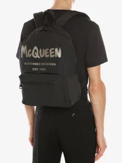Online Alexander McQueen Men's McQueen Graffiti Metropolitan Backpack in Black/Ivory