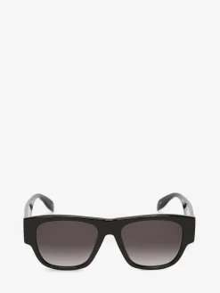 Clearance Alexander McQueen Men's McQueen Graffiti Rectangular Sunglasses in Black/White