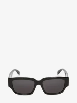 Shop Alexander McQueen Men's McQueen Graffiti Rectangular Sunglasses in Black/Red