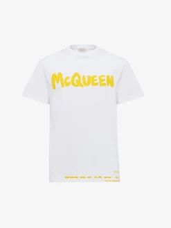 Best Sale Alexander McQueen Men's McQueen Graffiti T-shirt in White/Yellow