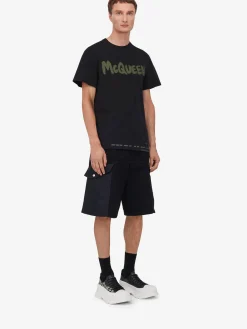Hot Alexander McQueen Men's McQueen Graffiti T-shirt in Black/Khaki