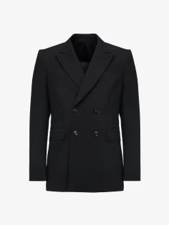 Discount Alexander McQueen Men's Neat Shoulder Double-breasted Jacket in Black