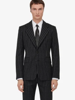 Best Sale Alexander McQueen Men's Neat Shoulder Single-breasted Jacket in Black/White