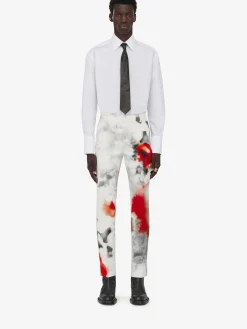 Discount Alexander McQueen Men's Obscured Flower Cigarette Trousers in White/Red