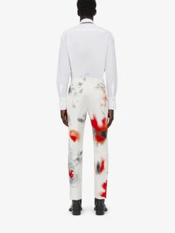 Discount Alexander McQueen Men's Obscured Flower Cigarette Trousers in White/Red
