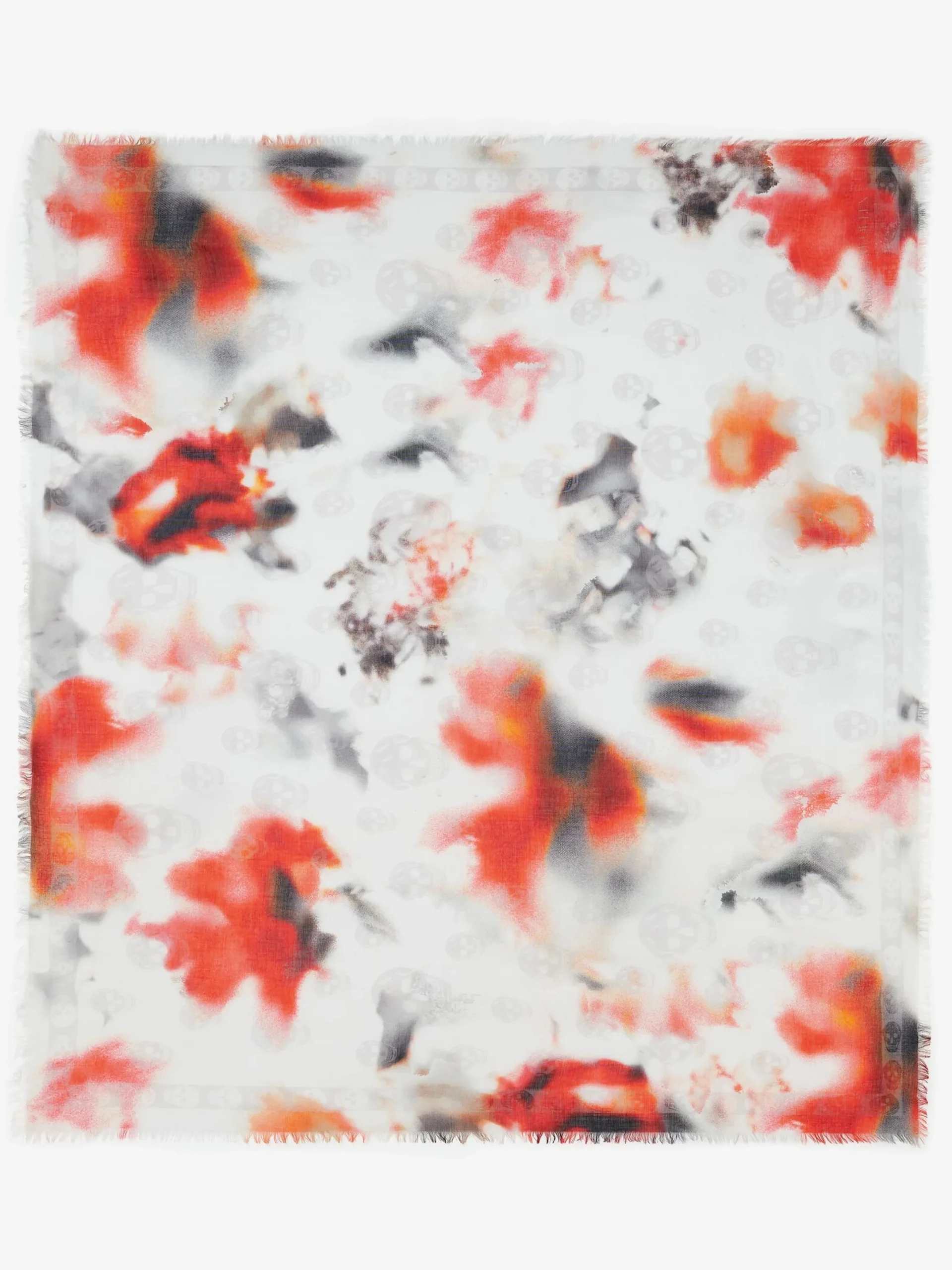 New Alexander McQueen Men's Obscured Flower Classic Skull Foulard in White/Red