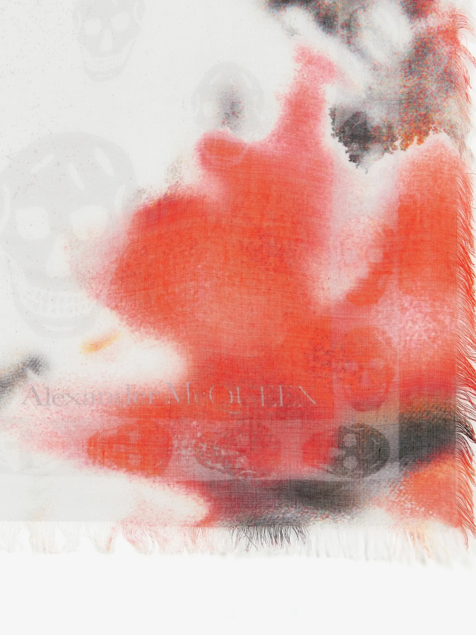 New Alexander McQueen Men's Obscured Flower Classic Skull Foulard in White/Red