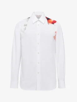 Outlet Alexander McQueen Men's Obscured Flower Harness Shirt in Optical White