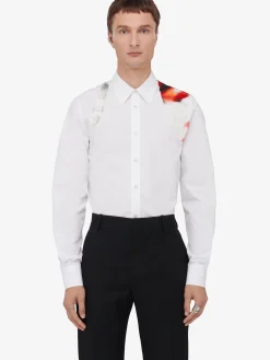 Outlet Alexander McQueen Men's Obscured Flower Harness Shirt in Optical White