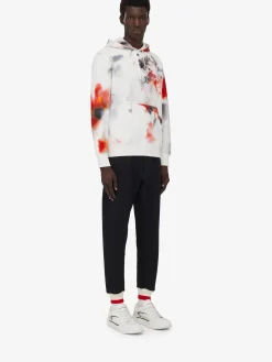 Fashion Alexander McQueen Men's Obscured Flower Hooded Sweatshirt in White/Red/Black