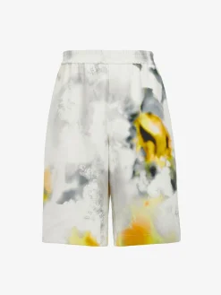Store Alexander McQueen Men's Obscured Flower Shorts in White/Yellow