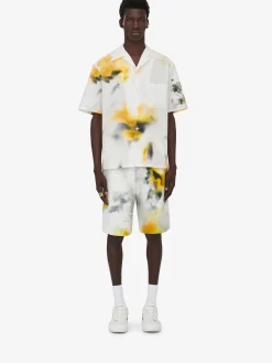 Store Alexander McQueen Men's Obscured Flower Shorts in White/Yellow