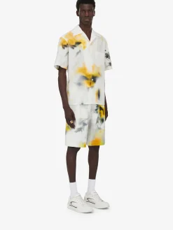 Store Alexander McQueen Men's Obscured Flower Shorts in White/Yellow