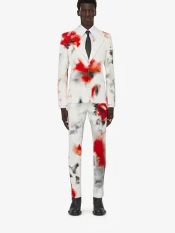 Discount Alexander McQueen Men's Obscured Flower Single-breasted Jacket in White/Red