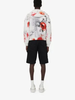 Shop Alexander McQueen Men's Obscured Flower Windbreaker in White/Red