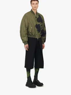 Shop Alexander McQueen Men's Orchid Bomber Jacket in Khaki/Black