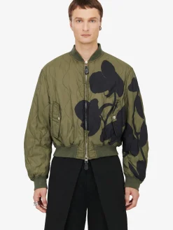Shop Alexander McQueen Men's Orchid Bomber Jacket in Khaki/Black