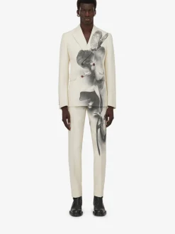 New Alexander McQueen Men's Orchid Cigarette Trousers in Putty/Black
