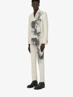 New Alexander McQueen Men's Orchid Cigarette Trousers in Putty/Black