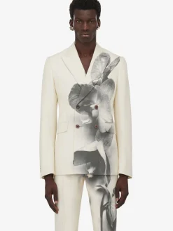 Flash Sale Alexander McQueen Men's Orchid Double-breasted Jacket in Putty/Black