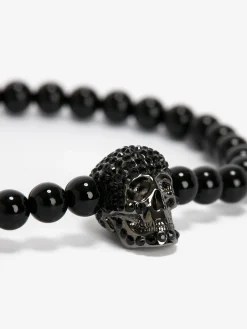 Discount Alexander McQueen Men's Pavé Skull Beaded Bracelet in Black