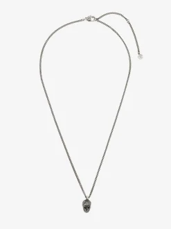 Clearance Alexander McQueen Men's Pave Skull Necklace in Antique Silver