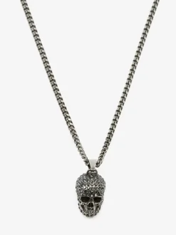 Clearance Alexander McQueen Men's Pave Skull Necklace in Antique Silver