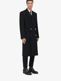 Best Sale Alexander McQueen Men's Peak Lapel Double-breasted Coat in Black
