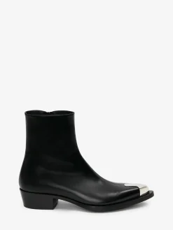 New Alexander McQueen Men's Punk Boot in Black/Silver