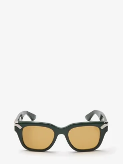 Flash Sale Alexander McQueen Men's Punk Rivet Square Sunglasses in Dark Green/Ochre