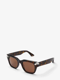 Shop Alexander McQueen Men's Punk Rivet Square Sunglasses in Havana/Brown