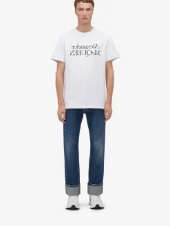 Discount Alexander McQueen Men's Reflected Logo T-shirt in White/Black
