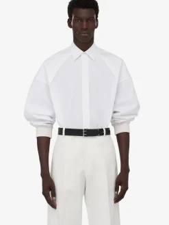 Sale Alexander McQueen Men's Ribbed Cuff Shirt in Optical White