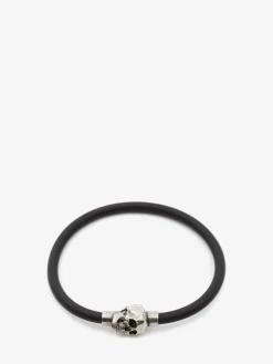 Online Alexander McQueen Men's Rubber Cord Skull Bracelet in Black