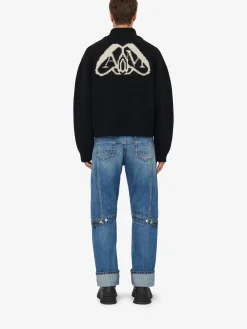 Best Alexander McQueen Men's Seal Logo Bomber Jacket in Black/Ivory