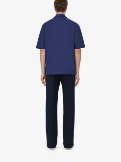 Best Alexander McQueen Men's Seal Logo Bowling Shirt in Indigo