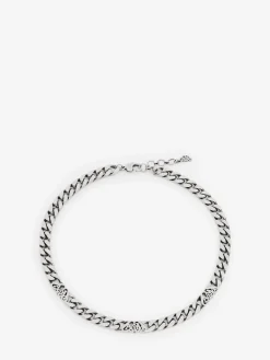 Clearance Alexander McQueen Men's Seal Logo Chain Choker in Antique Silver