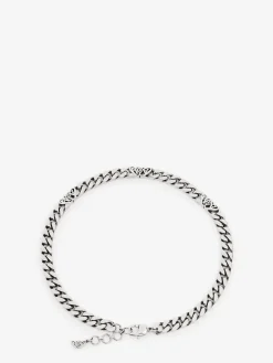 Clearance Alexander McQueen Men's Seal Logo Chain Choker in Antique Silver