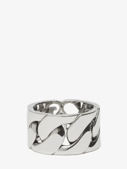 Outlet Alexander McQueen Men's Seal Logo Chain Ring in Antique Silver