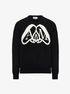 New Alexander McQueen Men's Seal Logo Jumper in Black/Ivory