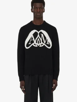 New Alexander McQueen Men's Seal Logo Jumper in Black/Ivory