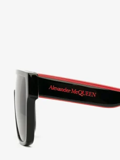 Best Alexander McQueen Men's Selvedge Oversized Mask Sunglasses in Black Red