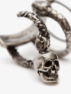 Online Alexander McQueen Men's Skull And Snake Ear Cuff in Antique Silver