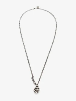 Hot Alexander McQueen Men's Skull And Snake Necklace in Antique Silver