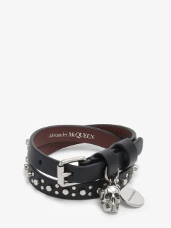 New Alexander McQueen Men's Skull Double Wrap Bracelet in Black