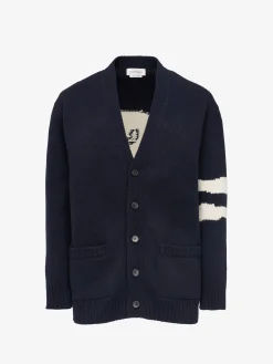 Cheap Alexander McQueen Men's Skull Intarsia Cardigan in Navy/Cream