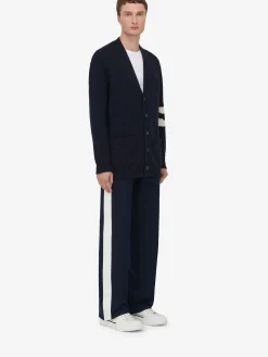 Cheap Alexander McQueen Men's Skull Intarsia Cardigan in Navy/Cream