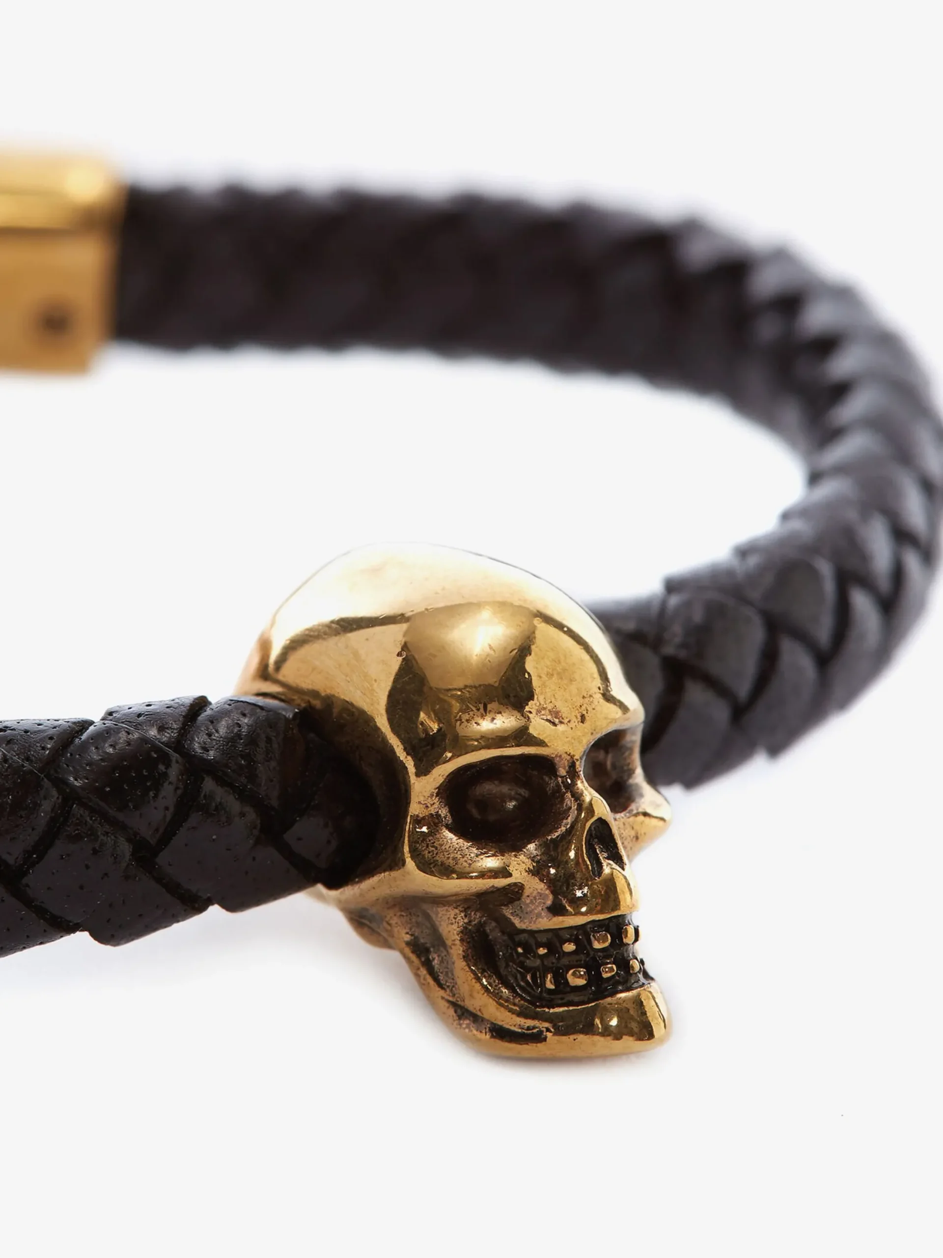 Cheap Alexander McQueen Men's Skull Leather Bracelet in Black
